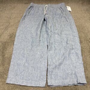 Athleta Linen Wide Leg Pant Blue Women’s Size 18 NWT